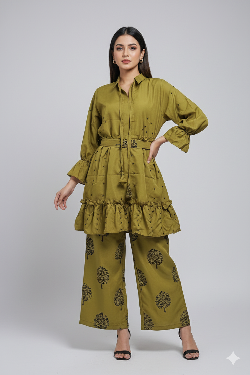 Moti Work Westren Style Top With Plazo