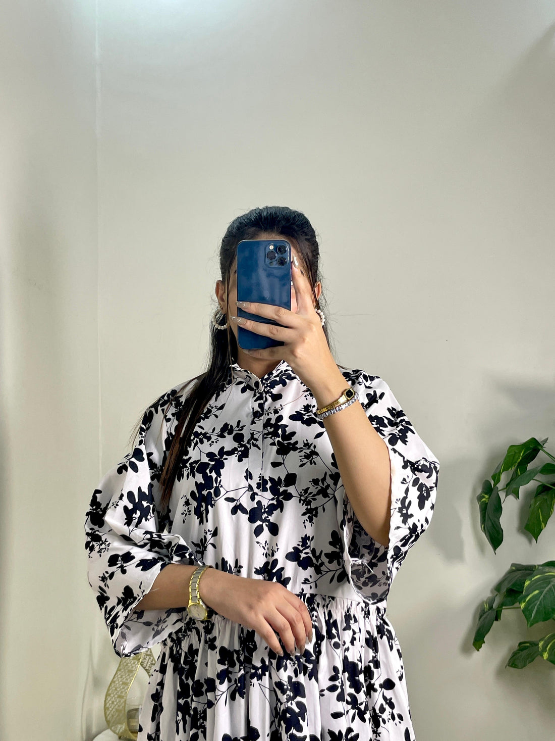 Aroma-frill frock Winter Sapphire Cotton