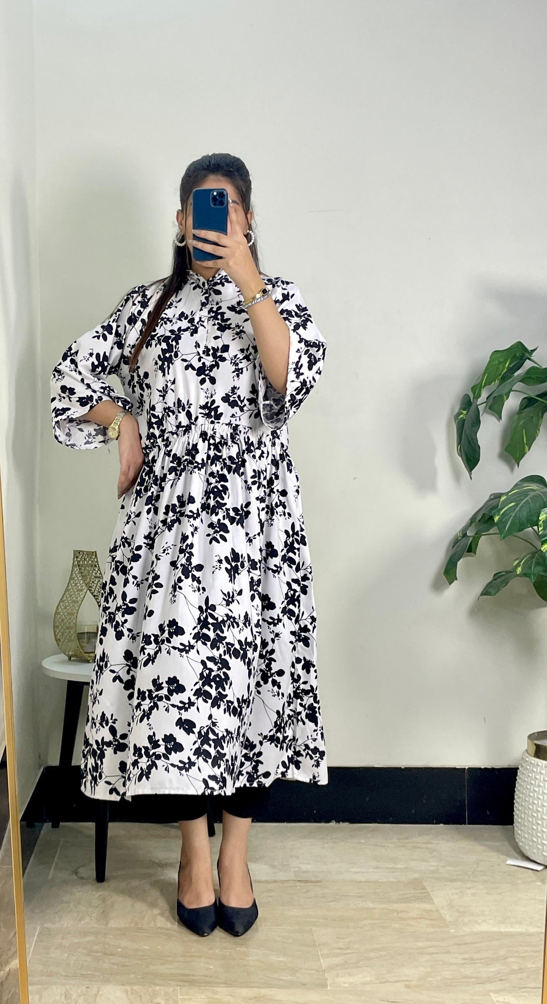 Aroma-frill frock Winter Sapphire Cotton